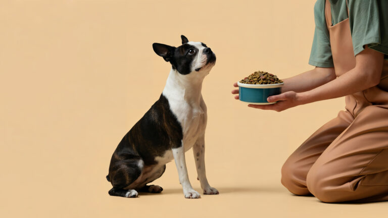 dog waiting food from its owner