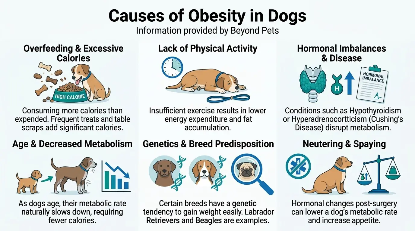 Causes of Obesity in Dogs in Diving into Canine Obesity: Causes, Risks, and Management