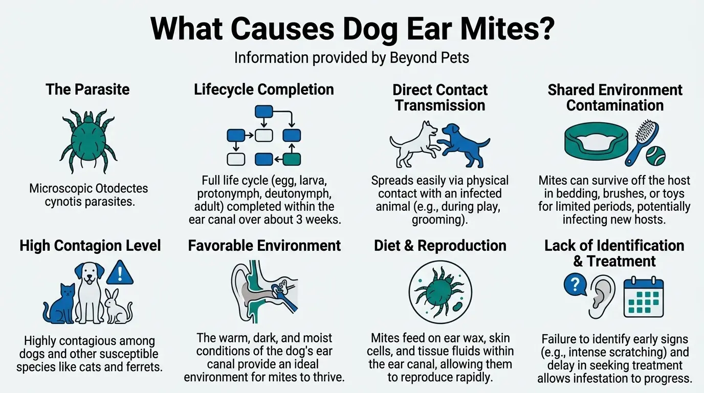 What are Ear Mites in Dogs? 1 What Causes Dog Ear Mites? in What are Ear Mites in Dogs?