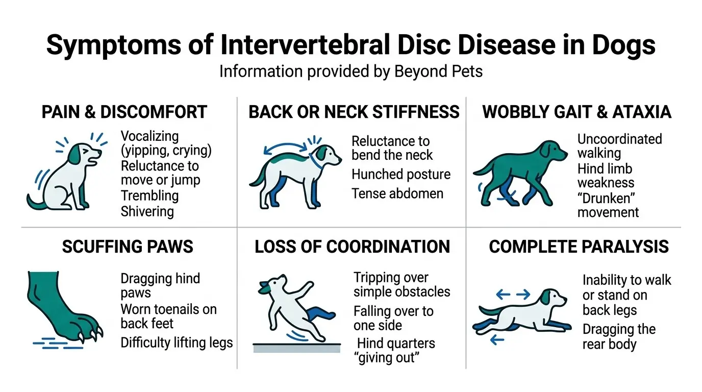 Symptoms of Intervertebral Disc Disease in Dogs in What is Intervertebral Disc Disease in Dogs?