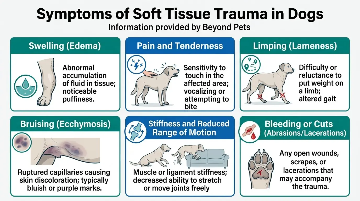 Symptoms of Soft Tissue Trauma in Dogs in What is Soft Tissue Trauma in Dogs?