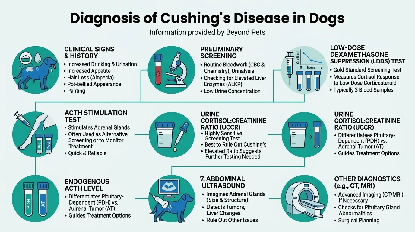 Diagnosis of Cushing's Disease in Dogs in What is Hyperadrenocorticism (Cushing's Disease) in Dogs?