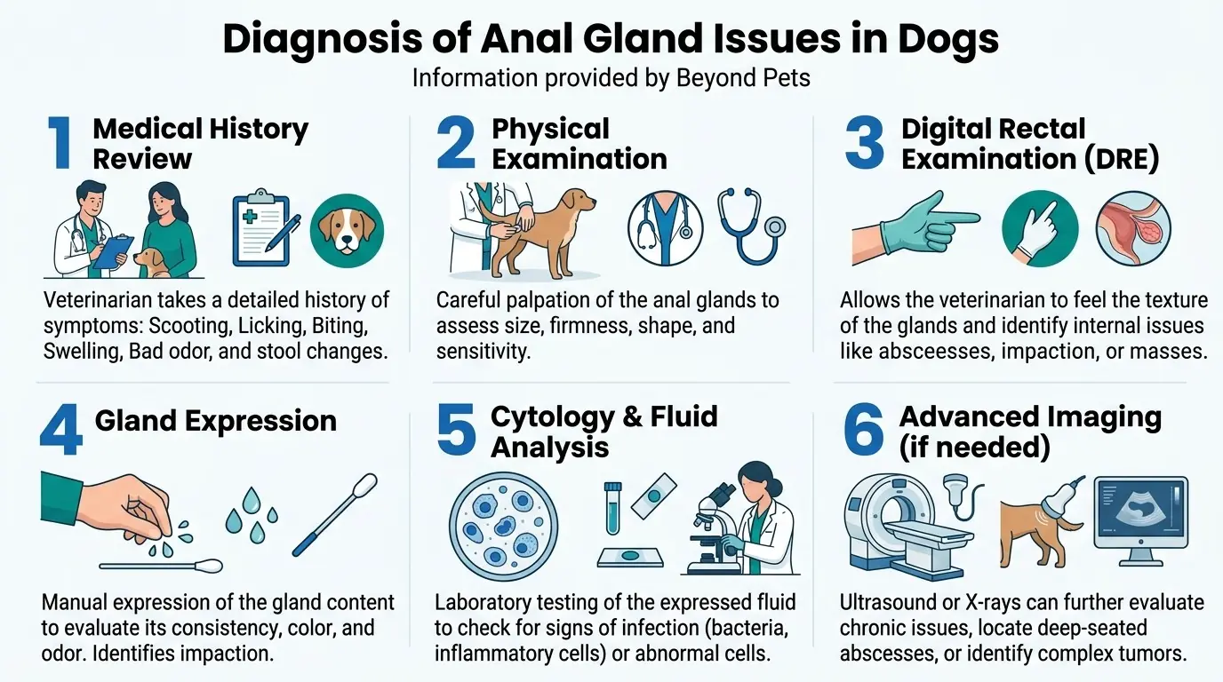 Diagnosis of Anal Gland Issues in Dogs in What is Anal Gland Disease in Dogs?