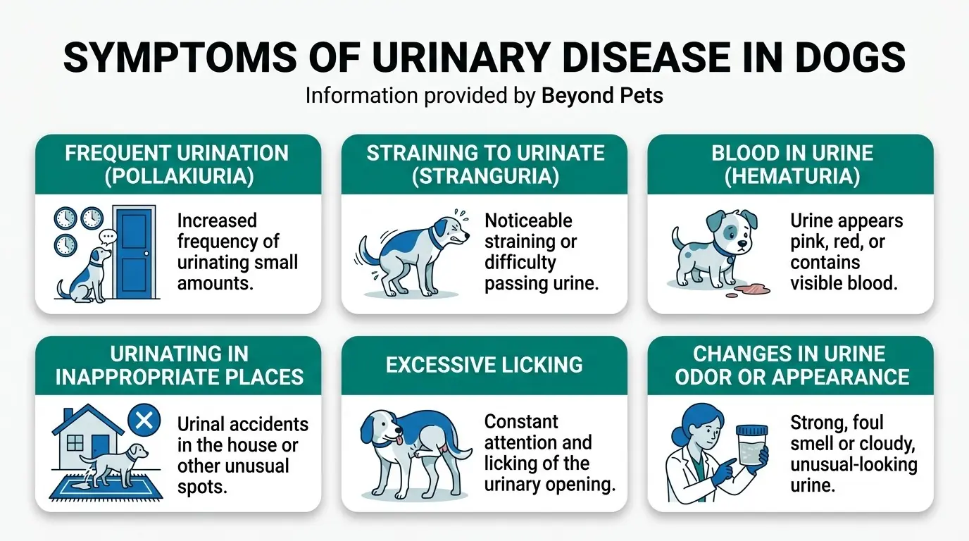 Symptoms of Urinary Disease in Dogs in What is Urinary Tract Disease in Dogs?