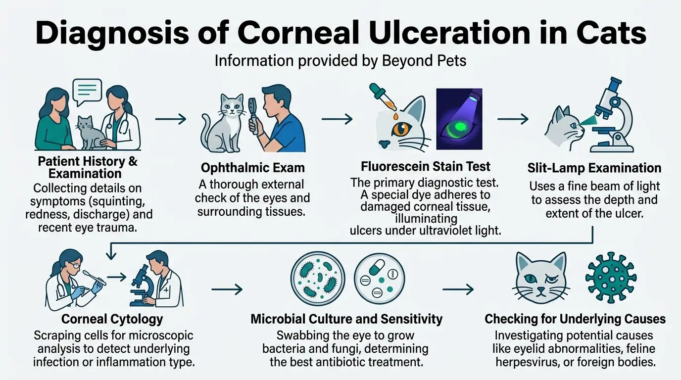Diagnosis of Corneal Ulceration in Cats in What are Corneal Ulcers in Cats?