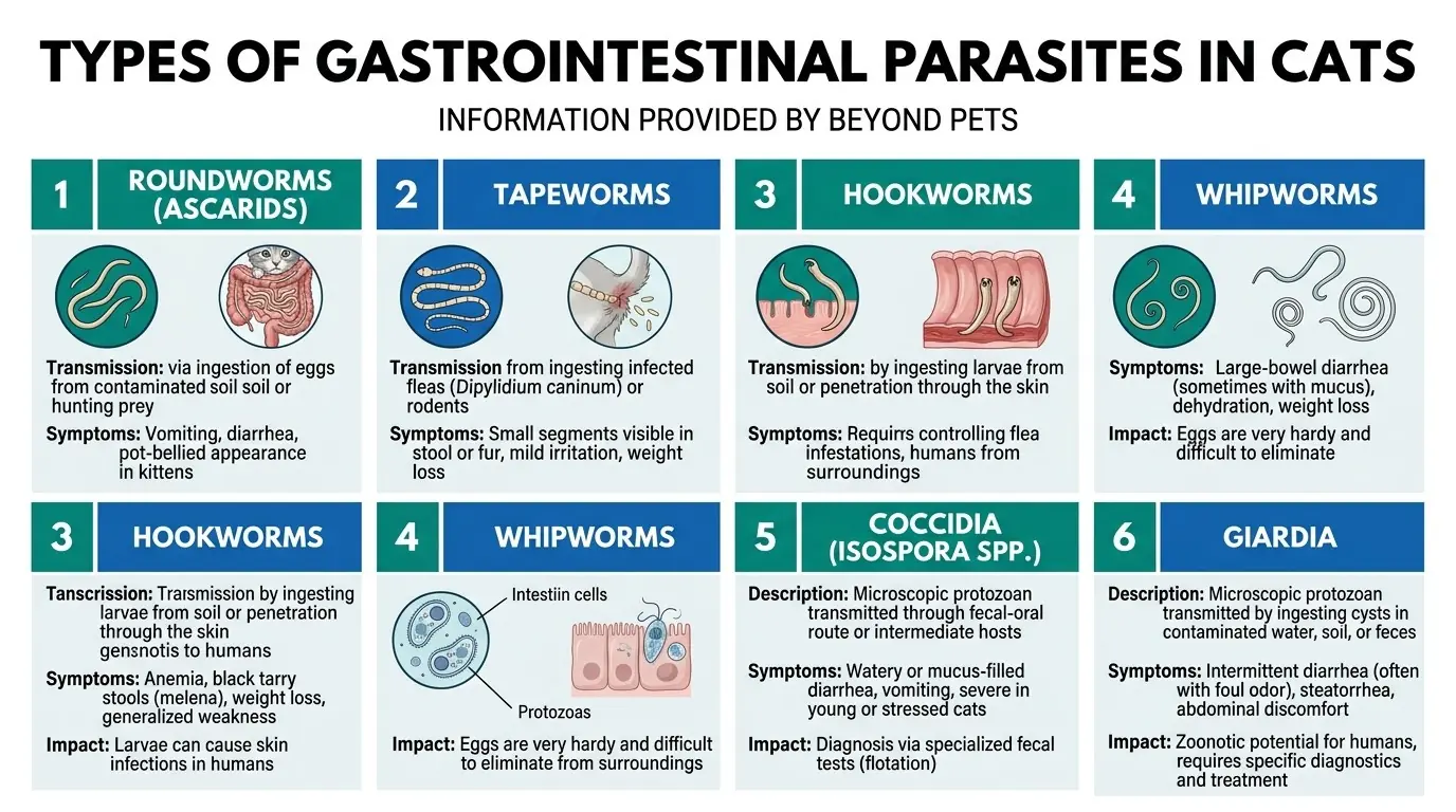 Types of Gastrointestinal Parasites in Cats in What are Gastrointestinal Parasites in Cats?