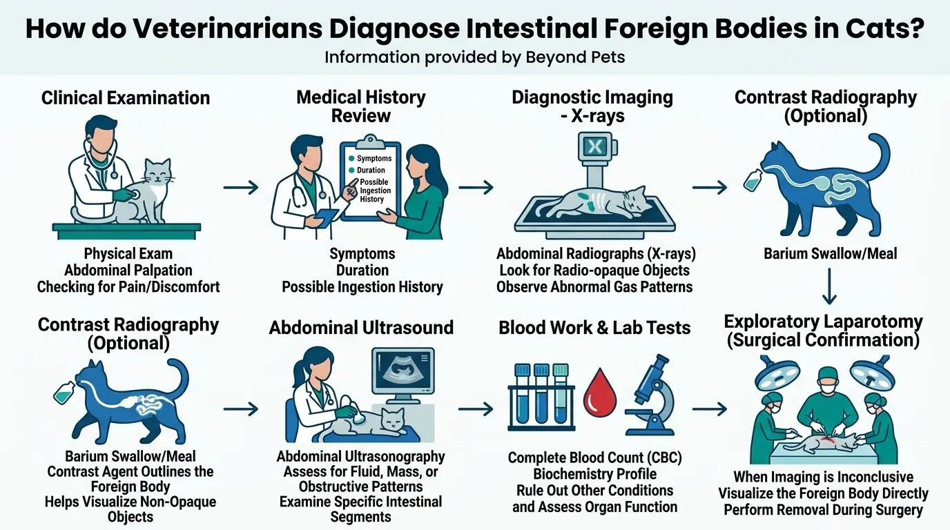 How do Veterinarians Diagnose Intestinal Foreign Bodies in Cats? in What are Intestinal Foreign Bodies in Cats?