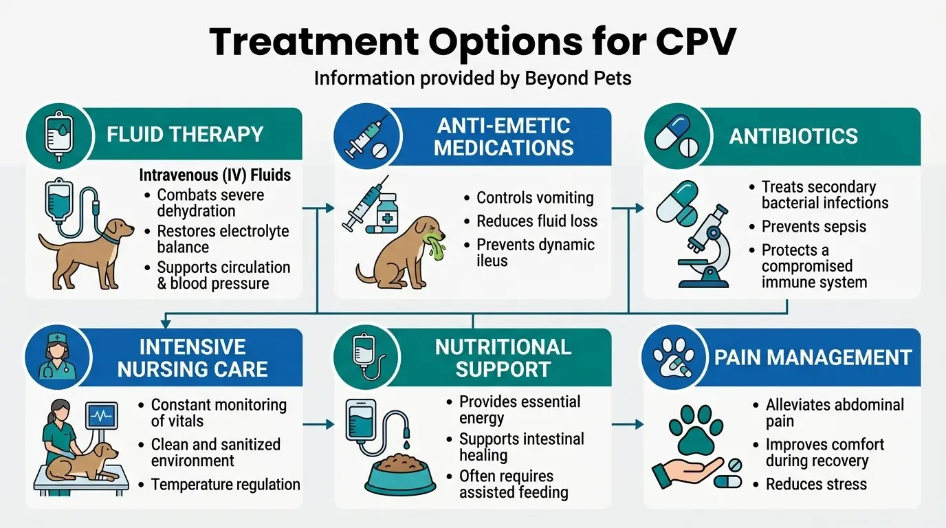 Canine Parvovirus: Causes, Symptoms, Diagnosis, Treatment 3 Treatment Options for CPV in Canine Parvovirus: Causes, Symptoms, Diagnosis, Treatment